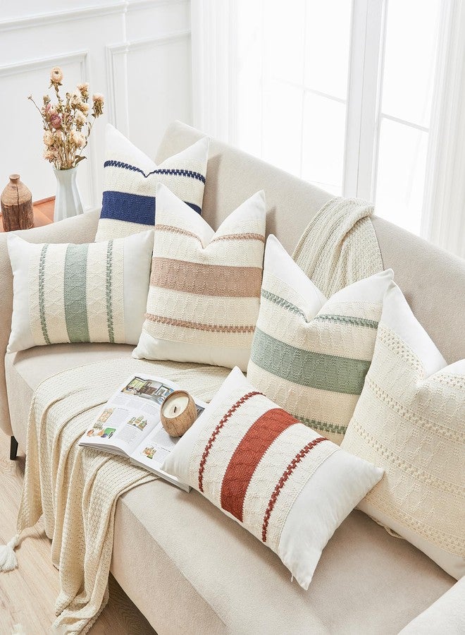 GriNeed Throw Pillow Covers Set of 2 18x18 Inch Boho Pillow Covers, Soft Neutral Cotton Rust Decorative Fall Case for Couch Sofa Bed Living Room, Home Modern Woven Farmhouse Cute Decor - Image 5