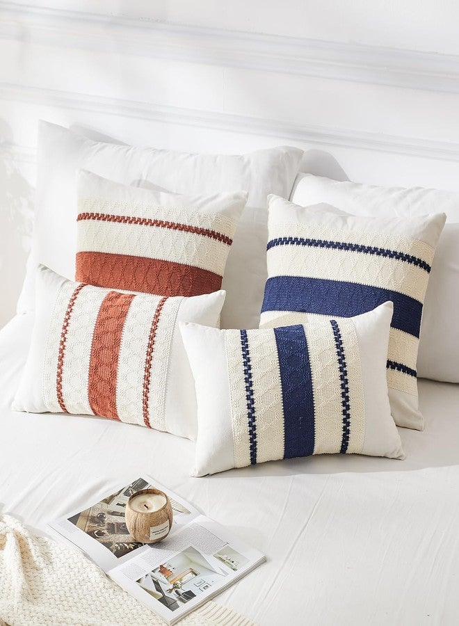 GriNeed Throw Pillow Covers Set of 2 18x18 Inch Boho Pillow Covers, Soft Neutral Cotton Rust Decorative Fall Case for Couch Sofa Bed Living Room, Home Modern Woven Farmhouse Cute Decor - Image 4