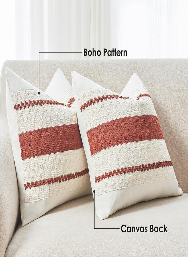GriNeed Throw Pillow Covers Set of 2 18x18 Inch Boho Pillow Covers, Soft Neutral Cotton Rust Decorative Fall Case for Couch Sofa Bed Living Room, Home Modern Woven Farmhouse Cute Decor - Image 3