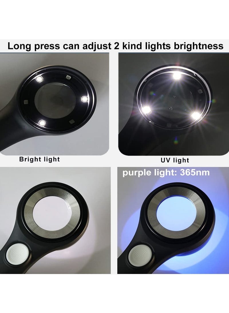 SYOSI عدسة مجوهرات محمولة مع مقياس متعددة الوظائف 10X قابلة للشحن عبر USB مكبّر عملة مع ضوء UV وضوء LED عدسة مكبرة بحلقة مع ضوء قابل لتعديل السطوع للمجوهرات والماس - Image 3