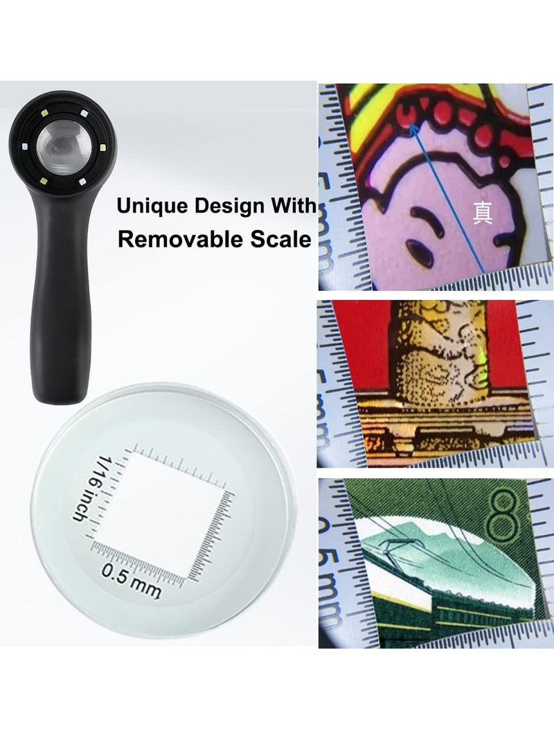 SYOSI عدسة مجوهرات محمولة مع مقياس متعددة الوظائف 10X قابلة للشحن عبر USB مكبّر عملة مع ضوء UV وضوء LED عدسة مكبرة بحلقة مع ضوء قابل لتعديل السطوع للمجوهرات والماس - Image 2