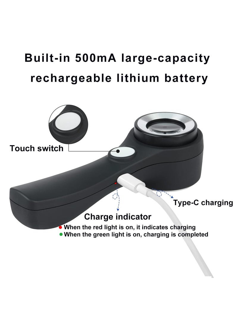 SYOSI عدسة مجوهرات محمولة مع مقياس متعددة الوظائف 10X قابلة للشحن عبر USB مكبّر عملة مع ضوء UV وضوء LED عدسة مكبرة بحلقة مع ضوء قابل لتعديل السطوع للمجوهرات والماس - Image 4