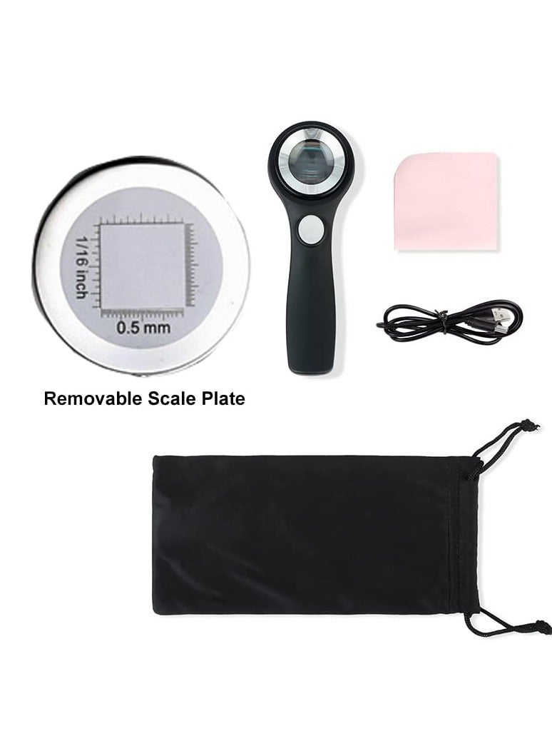 SYOSI عدسة مجوهرات محمولة مع مقياس متعددة الوظائف 10X قابلة للشحن عبر USB مكبّر عملة مع ضوء UV وضوء LED عدسة مكبرة بحلقة مع ضوء قابل لتعديل السطوع للمجوهرات والماس - Image 5