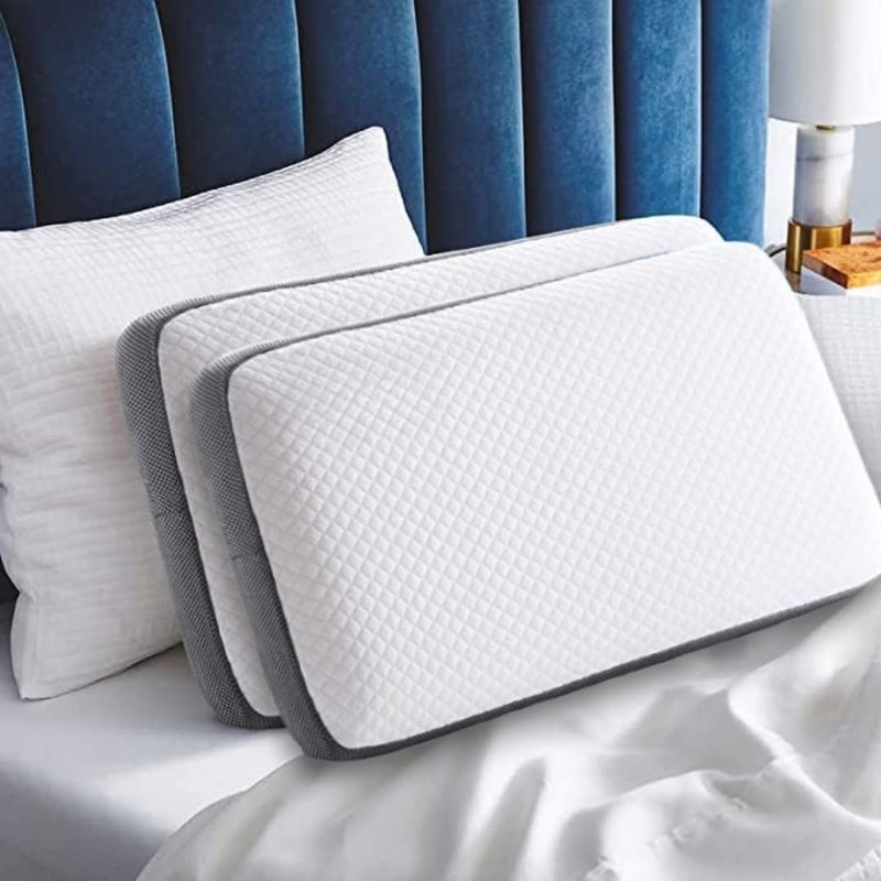 CUSHIO Memory Foam Pillow | Size 22"x14"x4" (Set of 2) Orthopedic & Cervical Pillow for Relieving Neck & Shoulder Pain with Free Pillow Cover (White) - Image 2
