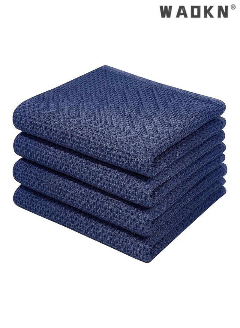 WAOKN 4-Piece Cotton Waffle Weave Kitchen Dish Cloths & Tea Towels Set - Ultra-Soft, Super Absorbent, & Rapid Drying for Everyday Use（34x34CM，Blue） - Image 1