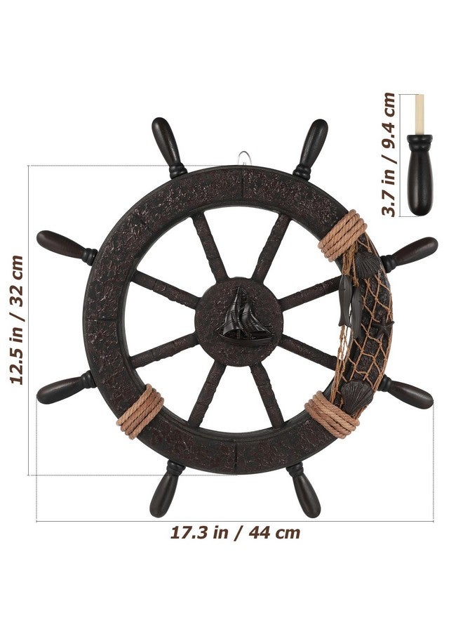 ULTNICE Nautical Wheel Decor Rustic Boat Steering Wheel Fishing Net Wall Sculpture Rudder Hanging Ornament Mediterranean Style Nautical Captain Rudder for Home Beach Theme Decor - Image 2