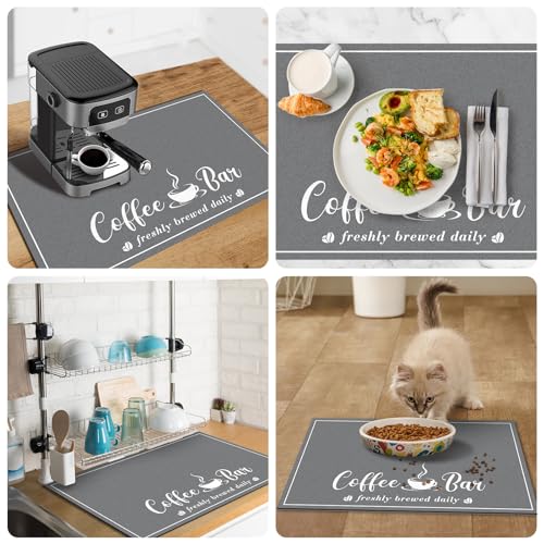 CooRug Absorbent Coffee Mat, Fashion Dish Drying Mat for Kitchen Counter Coffee Bar Accessories Espresso Machine Dish Rack 12" x 20" Dark Grey - Image 5