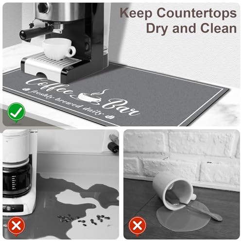 CooRug Absorbent Coffee Mat, Fashion Dish Drying Mat for Kitchen Counter Coffee Bar Accessories Espresso Machine Dish Rack 12" x 20" Dark Grey - Image 4