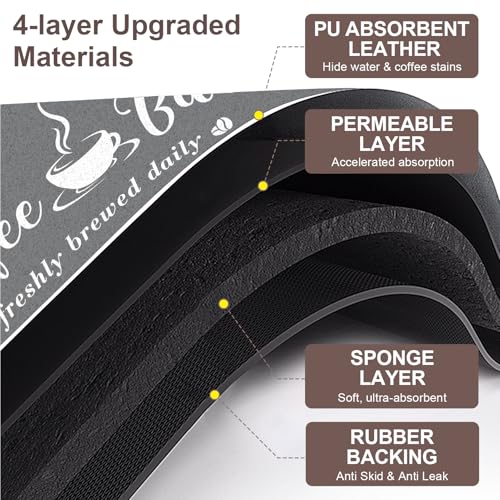 CooRug Absorbent Coffee Mat, Fashion Dish Drying Mat for Kitchen Counter Coffee Bar Accessories Espresso Machine Dish Rack 12" x 20" Dark Grey - Image 3