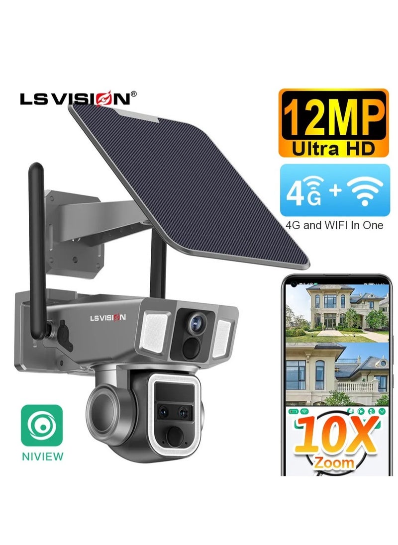 LS Vision LS VISION 12MP 6K 10X Zoom Dual Screen Solar Camera Outdoor 4G/WiFi 2 In 1 Three Lens Dual PIR Detection Auto Tracking CCTV Cam  - Image 2