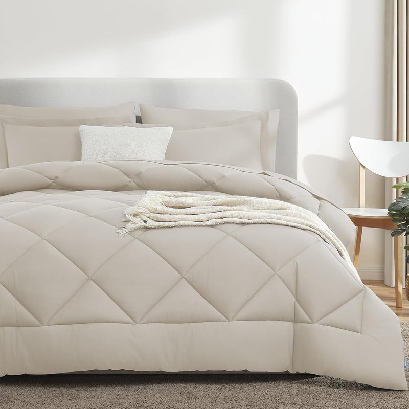 Fiber Quilt Set - Consists of a Quilt and 2 Pillowcases 50 * 70 (beige, 180X230) - Image 1