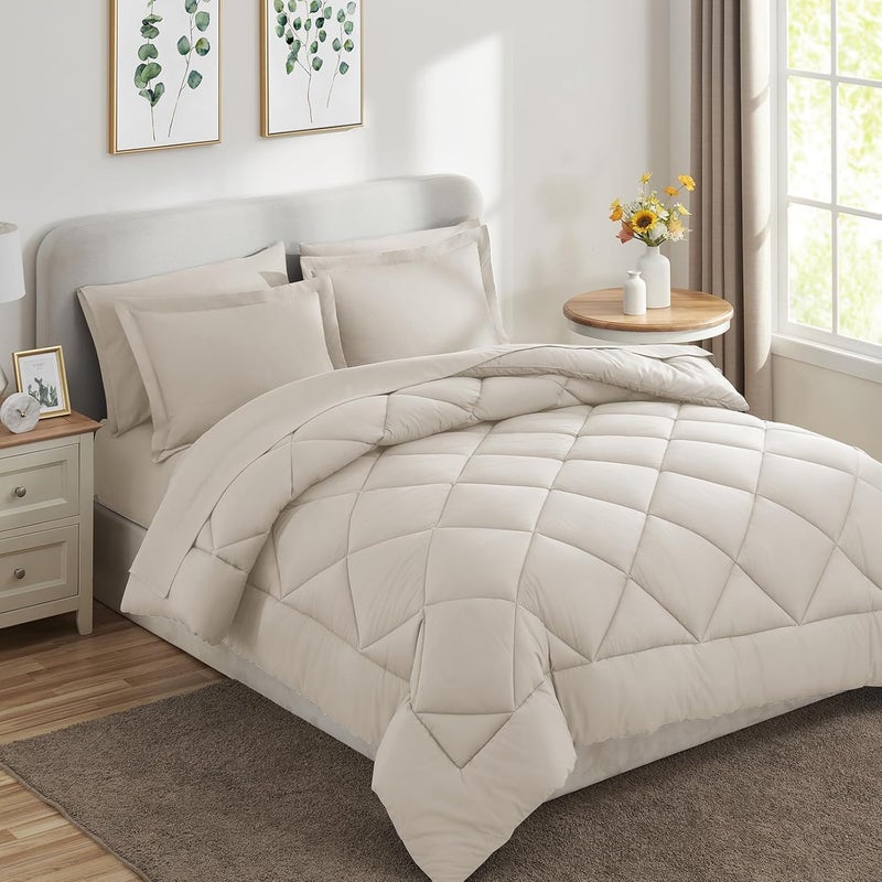 Fiber Quilt Set - Consists of a Quilt and 2 Pillowcases 50 * 70 (beige, 180X230) - Image 3