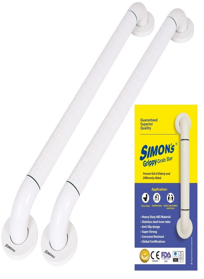 Simon's Grippy Heavy-Duty Nylon and SS304 Inside Bathroom and Toilet Anti Slip Grab bar for Elderly Hand Railing and Safety Handle| White | 3.5 cm Broad, 60 cm Length Grab Rail - 2pcs - Image 1
