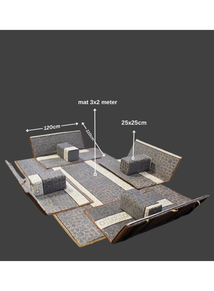 سمارت هوم طقم جلسة أرضية 9 قطع – فرشة أرضية مقاس 300×200 سم مع 4 كراسي أرضية مقاس 120 سم لشخصين و4 مراكي مريحة، جلسة عربية عصرية للمنزل والاستقبال - Image 4