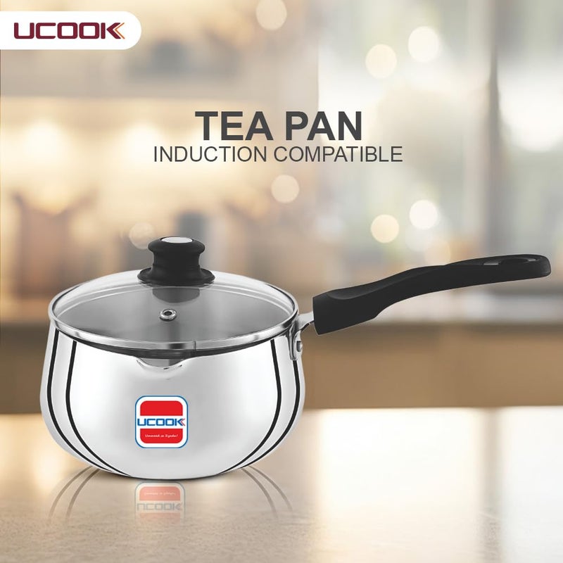 UCOOK by United Ekta Group1.5 Litre Tea Pan, Sauce Pan and Milk Pan with Glass Lid Induction Base Aluminium, Silver - Image 3