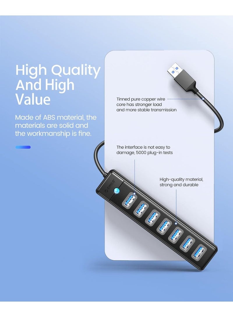 ORICO 7-Port USB Hub 3.0 with 1.64ft Extension Cable, 5Gbps Fast Data USB Splitter Transfer Multi USB Port Expander for Laptop, PC, Flash Drive, Printer, Mobile HDD - Image 4