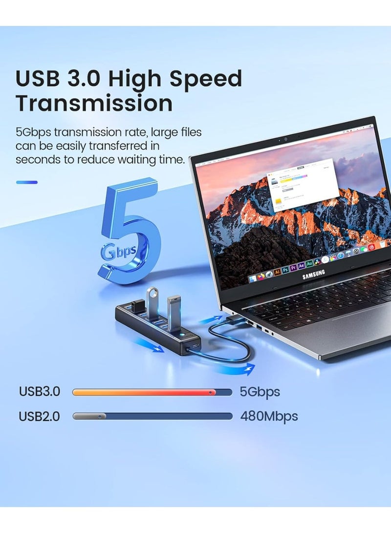 ORICO 7-Port USB Hub 3.0 with 1.64ft Extension Cable, 5Gbps Fast Data USB Splitter Transfer Multi USB Port Expander for Laptop, PC, Flash Drive, Printer, Mobile HDD - Image 3
