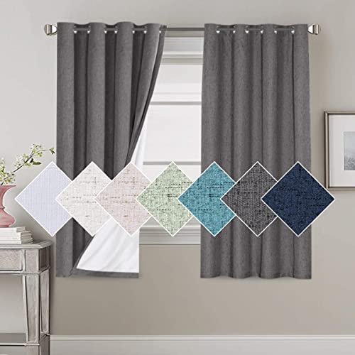 H.VERSAILTEX HVERSAILTEX 100 Blackout Curtains for Bedroom 63 Inches Long Grommet Linen Face Full Light Blocking Curtain Drapes for Living Room Thermal Linen Look Curtains 2 Panels Set 52 W x 63 L Gre