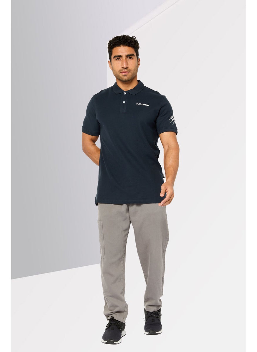 Plein Sport - Men Sportswear Fit Short Sleeves Outdoor Polo Shirt, Navy - Image 1