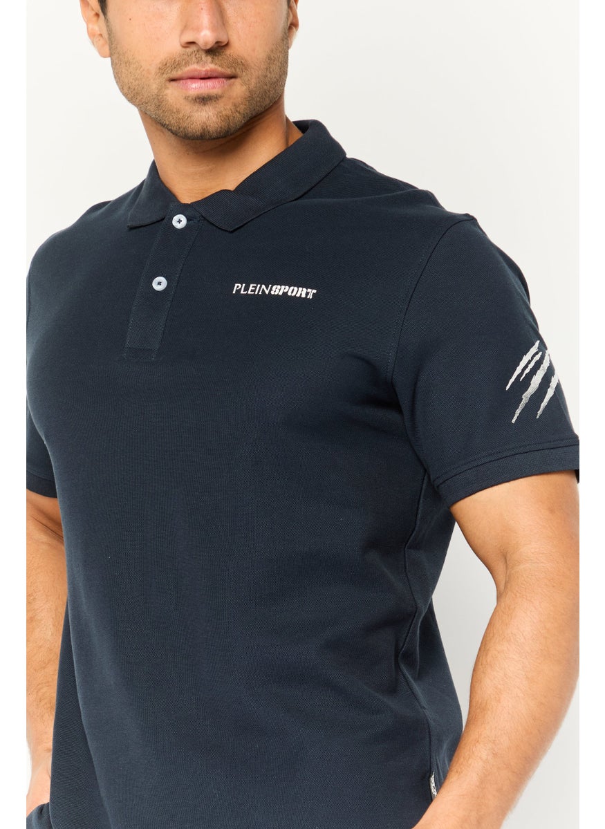 Plein Sport - Men Sportswear Fit Short Sleeves Outdoor Polo Shirt, Navy - Image 1