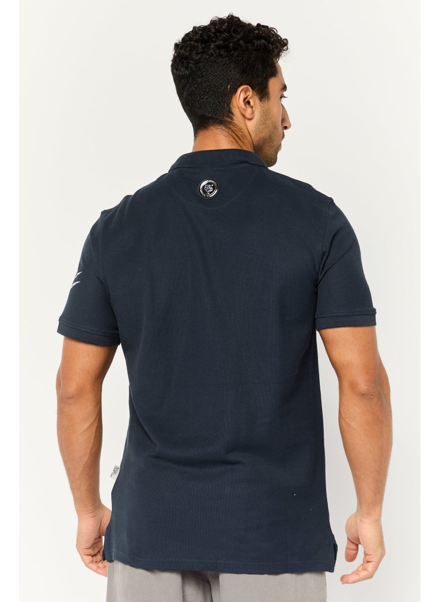 Plein Sport - Men Sportswear Fit Short Sleeves Outdoor Polo Shirt, Navy - Image 1