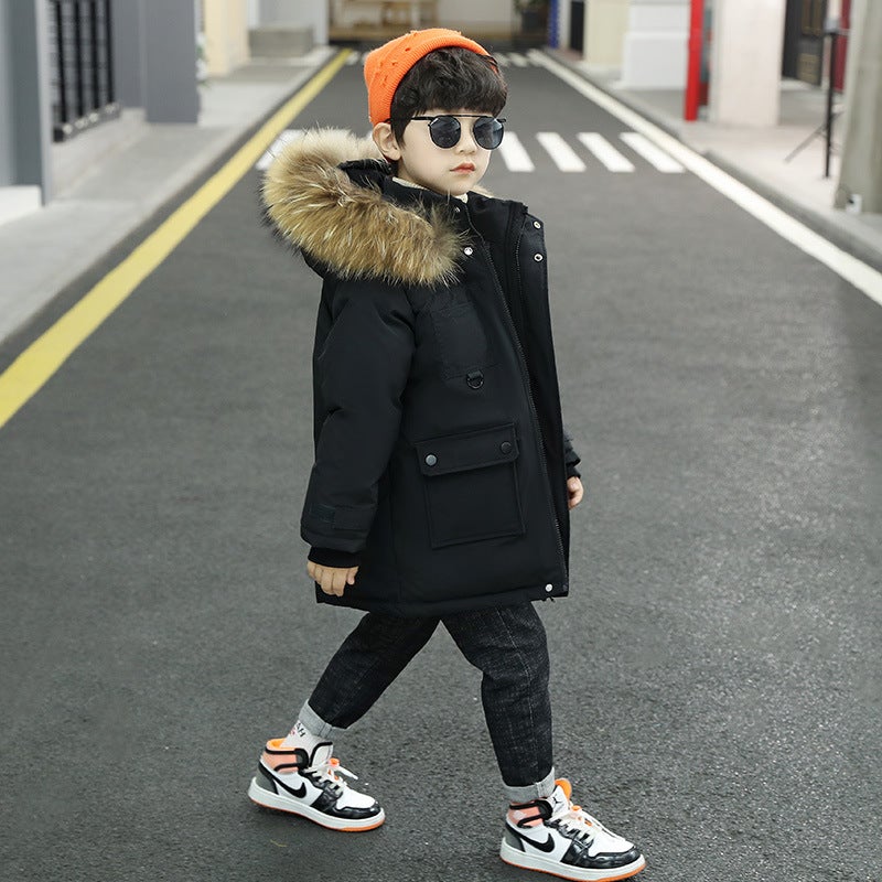 Children'S Wear Boy'S Coat 2022 New Children'S Down Cotton-Padded Coat Middle And Big Children'S Fleece-Lined Thickened Western Style Cotton-Padded Coat - Image 4
