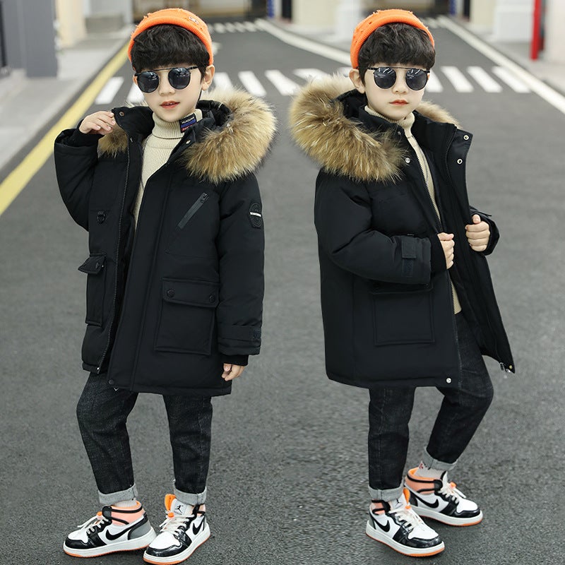 Children'S Wear Boy'S Coat 2022 New Children'S Down Cotton-Padded Coat Middle And Big Children'S Fleece-Lined Thickened Western Style Cotton-Padded Coat - Image 3