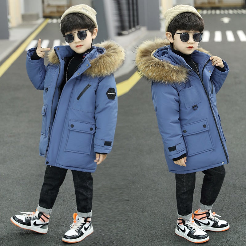 Children'S Wear Boy'S Coat 2022 New Children'S Down Cotton-Padded Coat Middle And Big Children'S Fleece-Lined Thickened Western Style Cotton-Padded Coat - Image 5