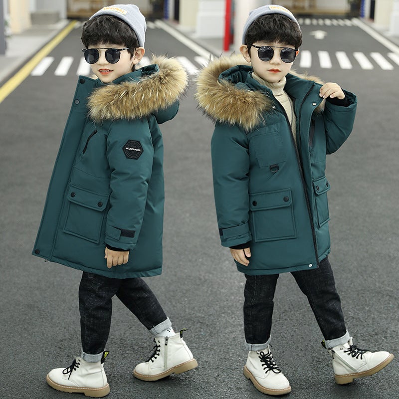 Children'S Wear Boy'S Coat 2022 New Children'S Down Cotton-Padded Coat Middle And Big Children'S Fleece-Lined Thickened Western Style Cotton-Padded Coat - Image 1