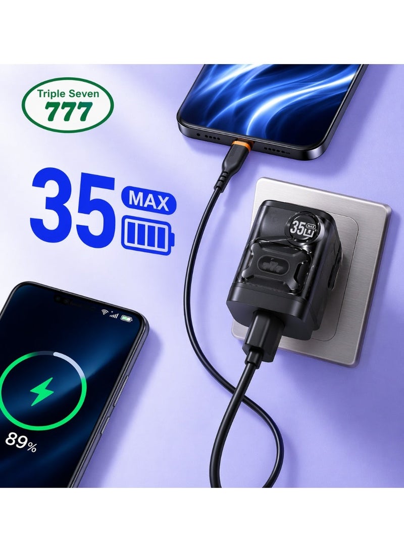 777 شاحن  MD-80 – شحن سريع 35 واط – منفذ Type-C – شحن توربو SUPER VOOC – يدعم PD 20 واط – مع كابل USB-C بطول 1 متر - Image 2