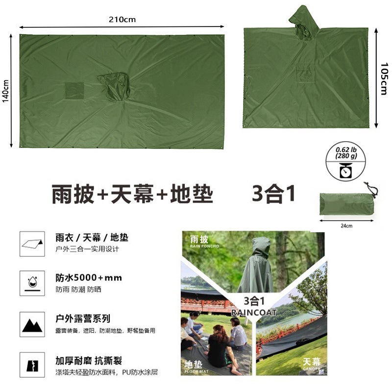 Three-In-One Cape Raincoat Outdoor Hiking Multifunctional Pu Polyester Taffeta Mountaineering Camping Hooded Poncho - Image 4