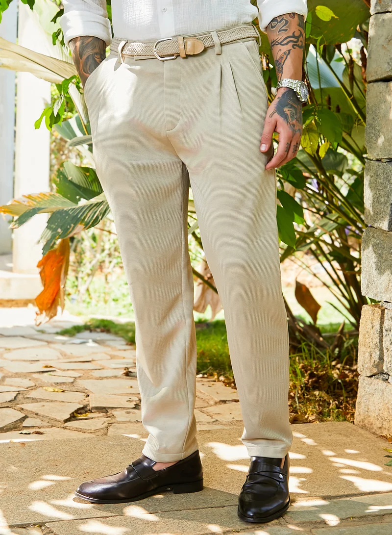 Men's Saltbox Beige Micro-Waffle Chino Trousers