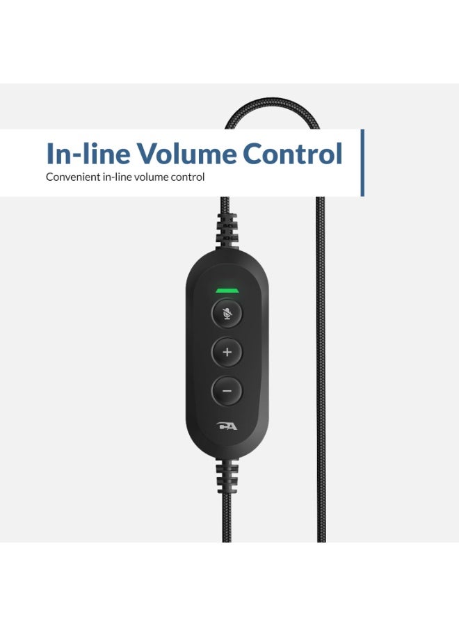 Cyber Acoustics سماعة رأس ستيريو USB من سايبر أكوستكس (AC-5008A) مع تحكمات مدمجة للصوت وكتم الميكروفون، ذراع ميكروفون قابلة للتعديل للكمبيوتر الشخصي وماك، مثالية للفصول الدراسية أو المنزل - Image 3