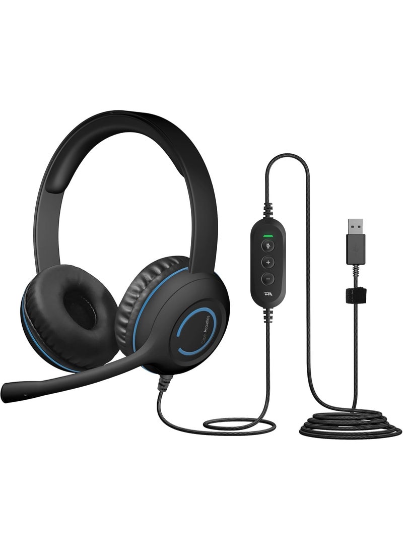 Cyber Acoustics سماعة رأس ستيريو USB من سايبر أكوستكس (AC-5008A) مع تحكمات مدمجة للصوت وكتم الميكروفون، ذراع ميكروفون قابلة للتعديل للكمبيوتر الشخصي وماك، مثالية للفصول الدراسية أو المنزل - Image 1