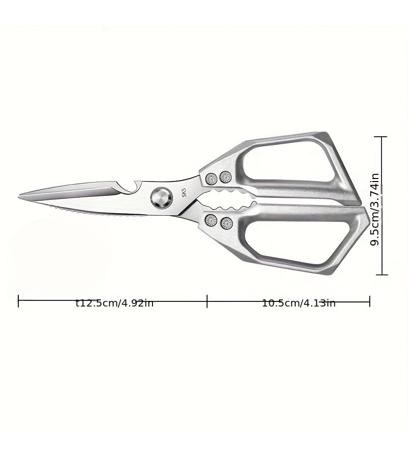 Kitchen Scissors Silvery Stainless Steel Sharp Multi Functional Heavy Duty Bone Cutter For Meat Poultry Barbecue Family Restaurant BBQ And Kitchen Supplies Also Good For Opening Bags And Bottles - Image 5