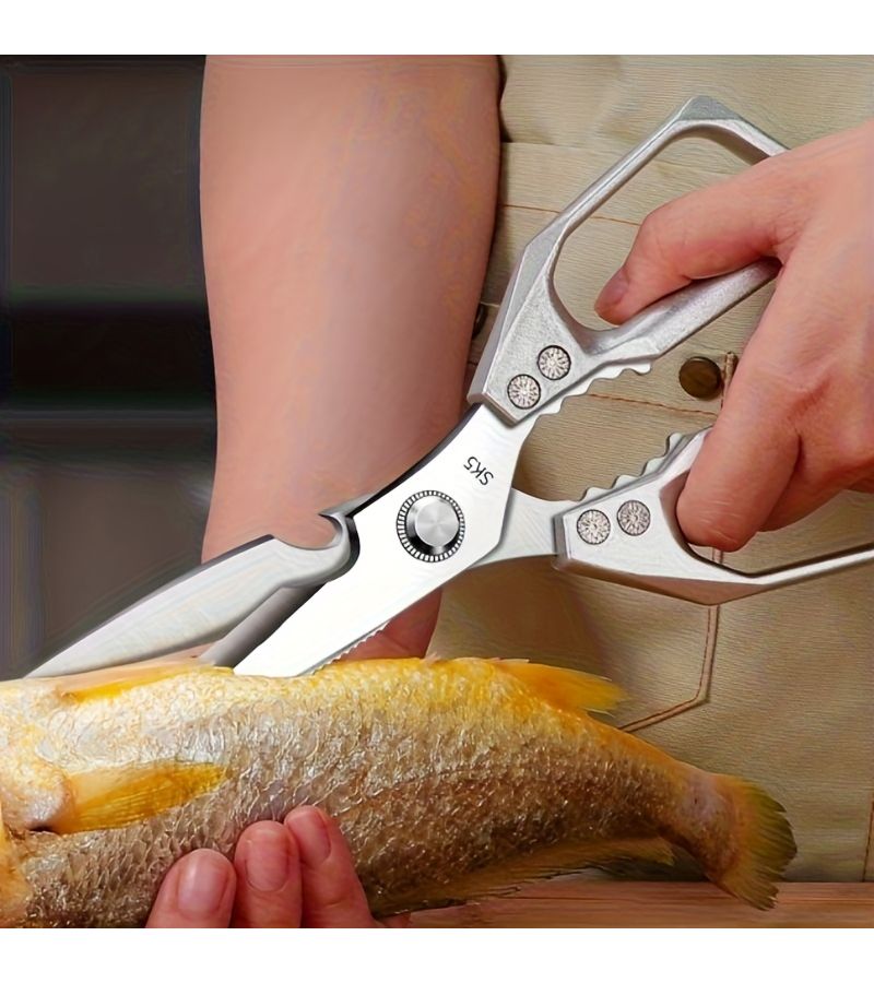 Kitchen Scissors Silvery Stainless Steel Sharp Multi Functional Heavy Duty Bone Cutter For Meat Poultry Barbecue Family Restaurant BBQ And Kitchen Supplies Also Good For Opening Bags And Bottles - Image 3