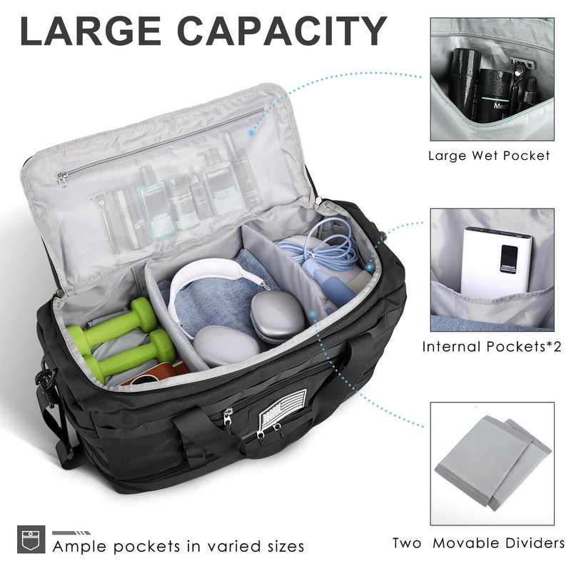 ETRONIK Gym Bag for Men Women, Carry on Luggage 22x14x9 Airline Approved, Tactical Travel Duffle Bag with Toiletry Bag and Shoe Compartment, Weekender Overnight with Wet Pocket for Workout, Black - Image 3