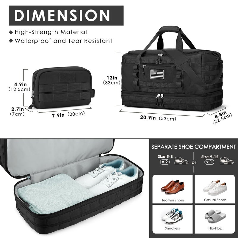 ETRONIK Gym Bag for Men Women, Carry on Luggage 22x14x9 Airline Approved, Tactical Travel Duffle Bag with Toiletry Bag and Shoe Compartment, Weekender Overnight with Wet Pocket for Workout, Black - Image 4