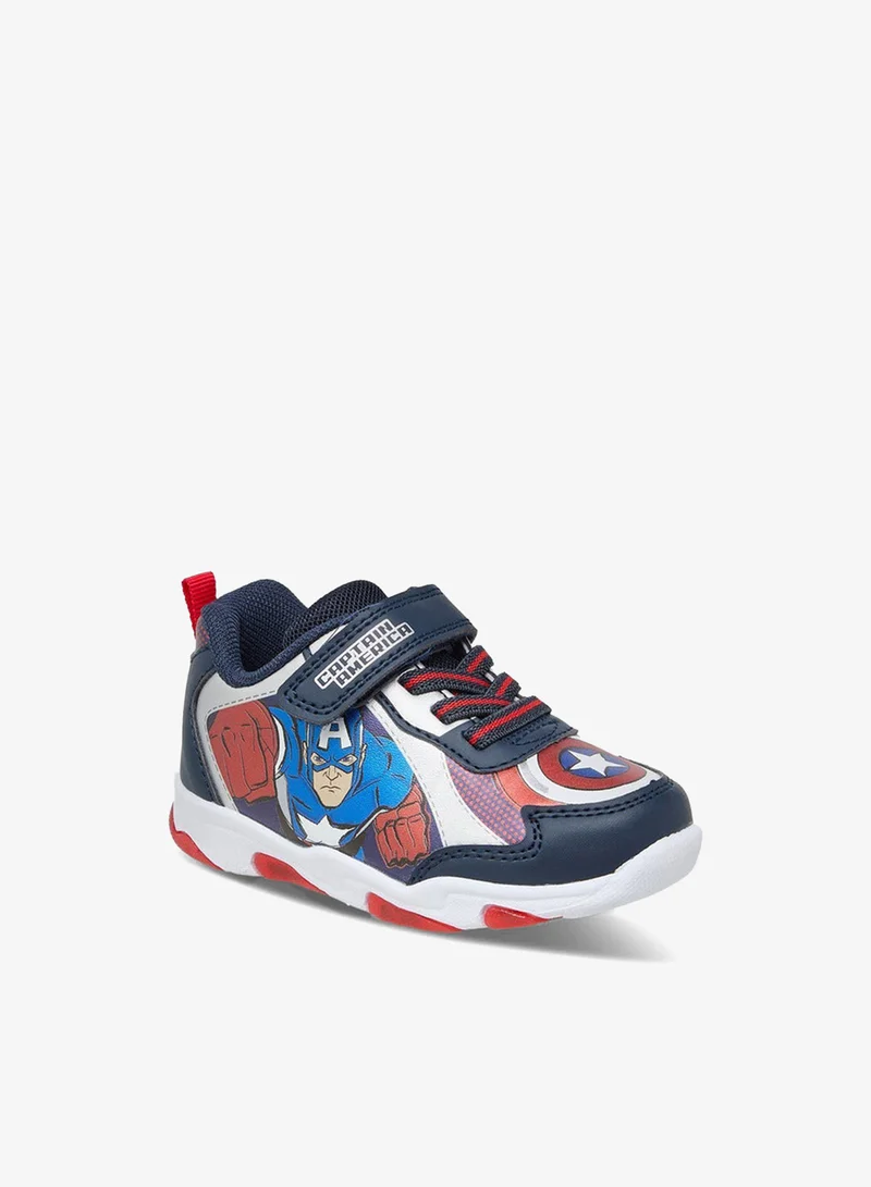 MARVEL Boys Captain America Print Light-Up Sneakers with Hook and Loop Closure