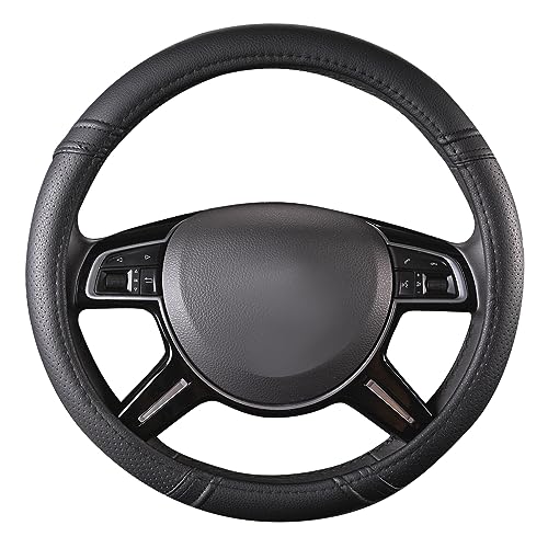 Car Pass Classical Leather Automotive Universal Steering Wheel Covers,Universal Fit for Suvs,Trucks,Sedans,Cars,Vans,14.5-15inch Anti-Slip Safety Comfortable Desgin(Black) - Image 2