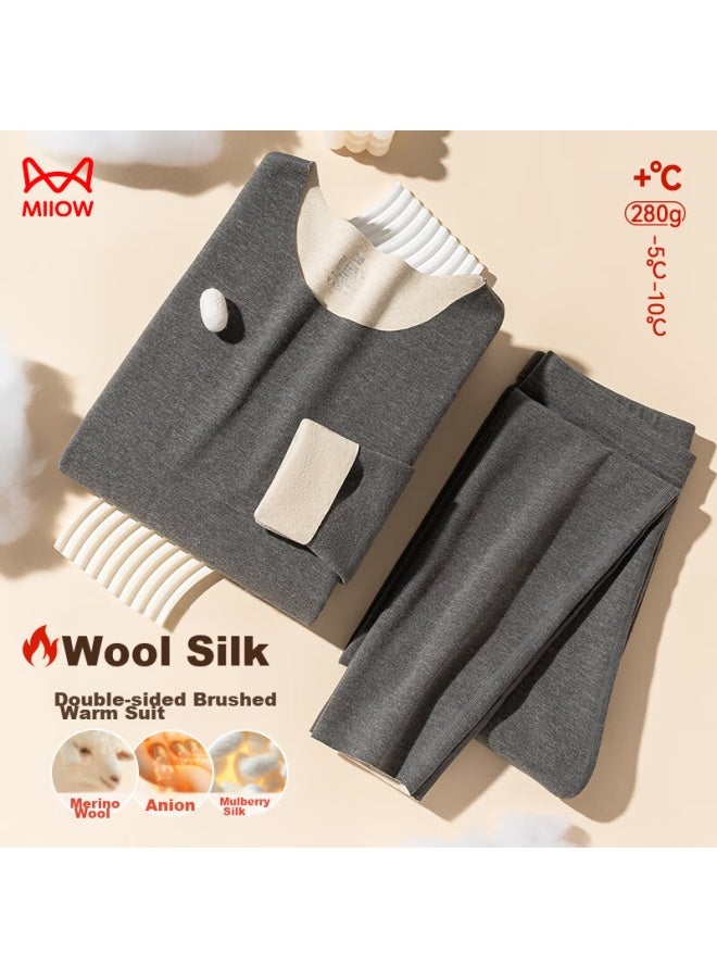 MIIOW Miiow Men's Thermal Underwear, Autumn Undershirt And Pants, Men's Warm Set, Cuttable Double-sided Fleece, Wool Thermal Top And Bottom  - Image 1