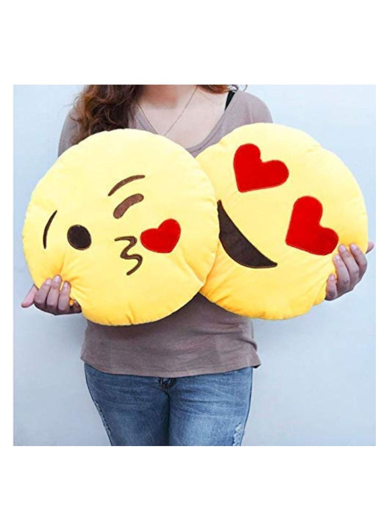 Plush Cushion Pillow Emoji Yellow Set of 2 - Image 1