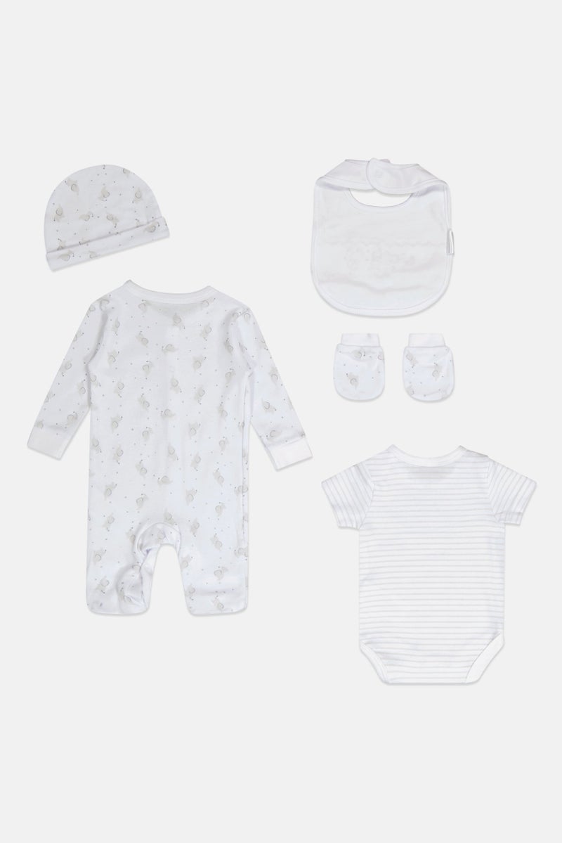 Rock-A-Bye Baby Boutique Toddlers Boy 5 pcs Graphic Print Bodysuit, Bib, Beanie And Mitts Set, Multicolor  - Image 3