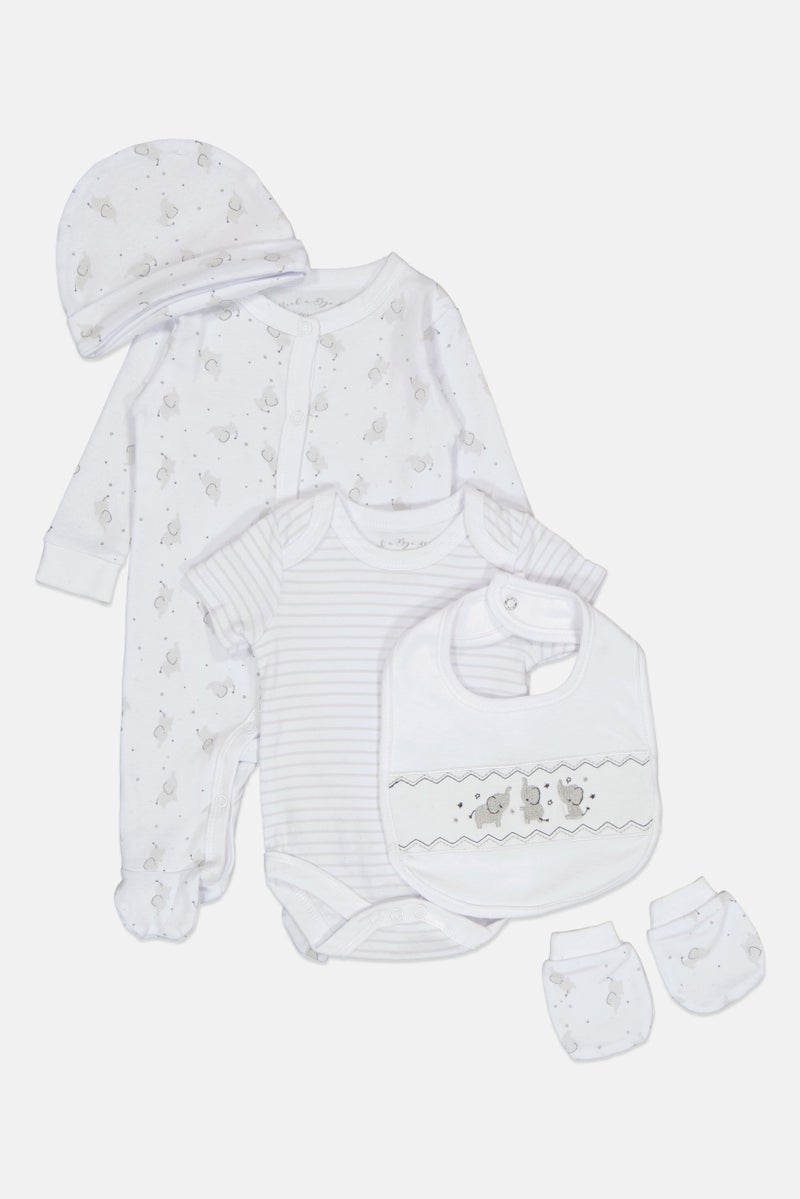 Rock-A-Bye Baby Boutique Toddlers Boy 5 pcs Graphic Print Bodysuit, Bib, Beanie And Mitts Set, Multicolor  - Image 4