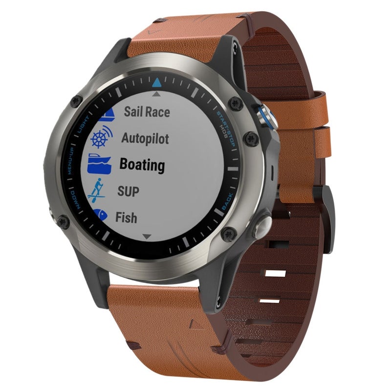 S-TOP For Garmin Quatix 5 Sapphire 22mm Leather Steel Buckle Watch Band(Brown) - Image 1