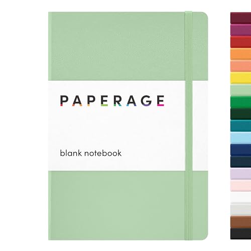 PAPERAGE Blank Journal Notebook, (Sage Green), 160 Pages, Medium 5.6 in x 8 in - 100 GSM Thick Paper – Hardcover Journaling Notebook for Work, School, Note Taking or Sketching - Image 1