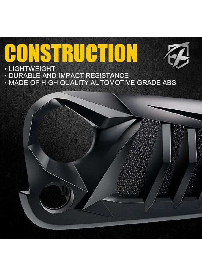 Xprite Matte Black Front Grill Grid Grille w/Mesh Compatible with Jeep Wrangler Rubicon Sahara Sport JK 2007-2018 - Image 3