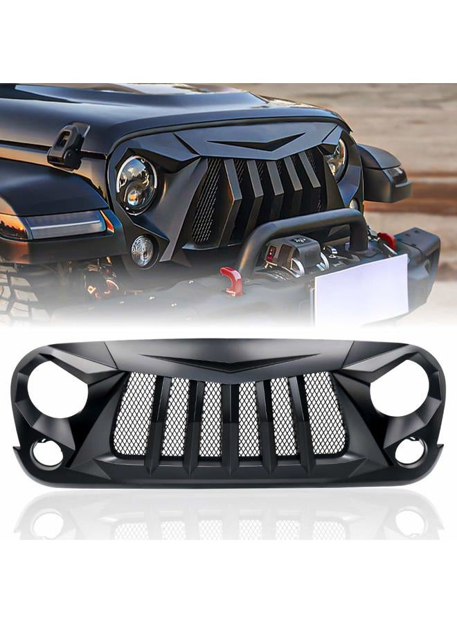 Xprite Matte Black Front Grill Grid Grille w/Mesh Compatible with Jeep Wrangler Rubicon Sahara Sport JK 2007-2018 - Image 1