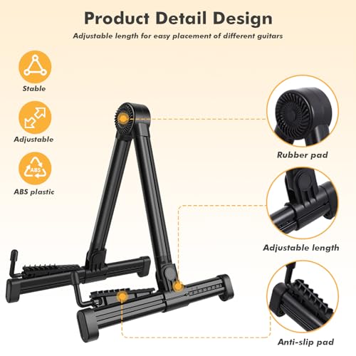 UPELLA Guitar Stands, ABS Plastic Lightweight Strong A-Frame Guitar Floor Stand, Guitar Rack Foldable Guitars Holder for Bass, Banjo, Cello, Mandolin, Guitar Accessories (Black) - Image 3