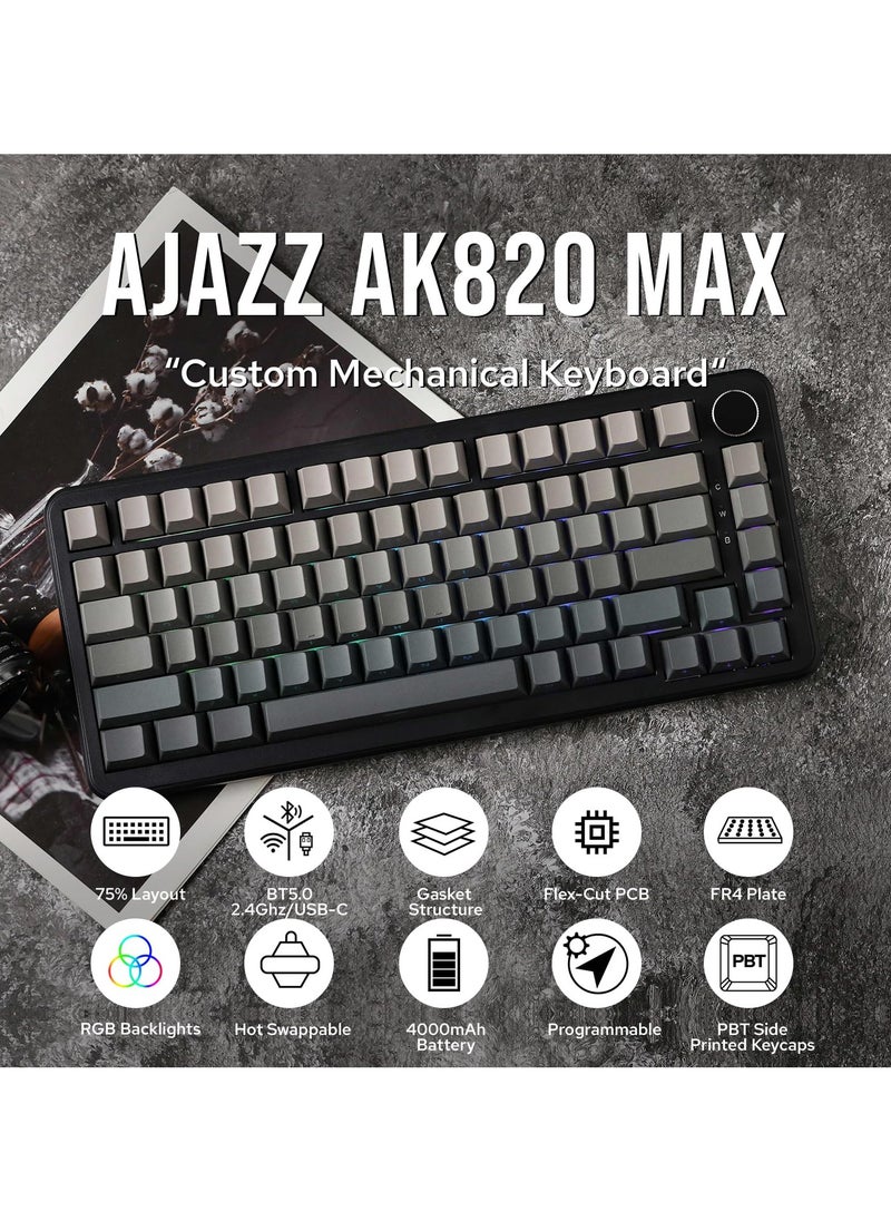 AK820 MAX Gasket Mount Wireless Mechanical Keyboard BT5.0/2.4GHz/USB-C Gaming Keyboard 5 Layer Pad Flex-cut PCB FR4 Plate with RGB Backlight for Win/Mac